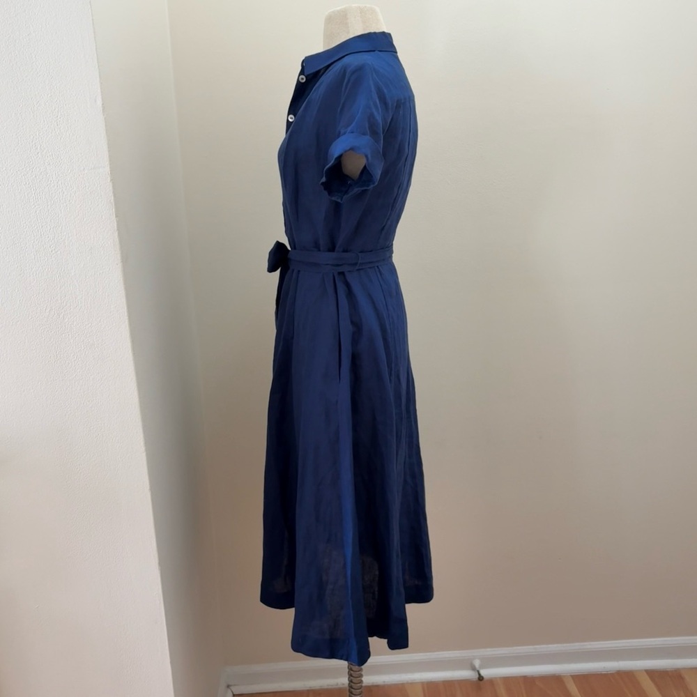 Tuckernuck Hill House Navy 100% Linen Lily Shirt Dress Size XS Nautical Coastal - Picture 4 of 16